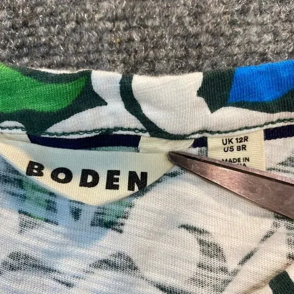 Boden Easy Notch Neck Jersey Dress 100% Cotton Size 8 Regular White Green Floral - Picture 3 of 9